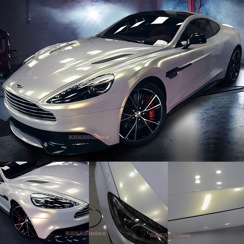50FT x 5FT Flat White / Gold Pearl Chameleon Chrome Vinyl Wrap Car Sticker HDUS