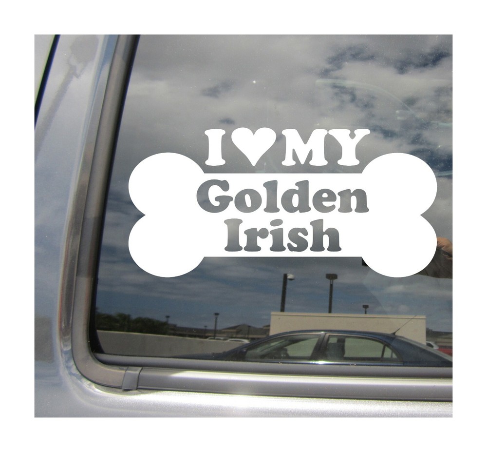 I Heart Love My Golden Irish – Mixed Dog Bone Car Vinyl Decal Sticker 13446