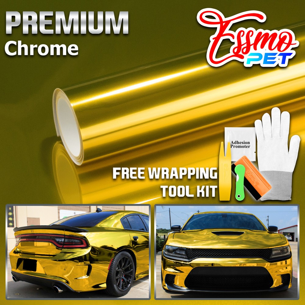 ESSMO PET Super Chrome Gold Stretch Car Vehicle Vinyl Wrap Decal Sticker Sheet