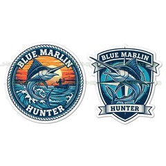 Blue Marlin Hunter Fish Vinyl Decal Sticker Fishing Fisherman 2 Pack C