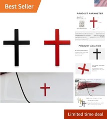Elegant Black+Red 3D Metal Jesus Cross Badge Stickers for Cars – 2 Count