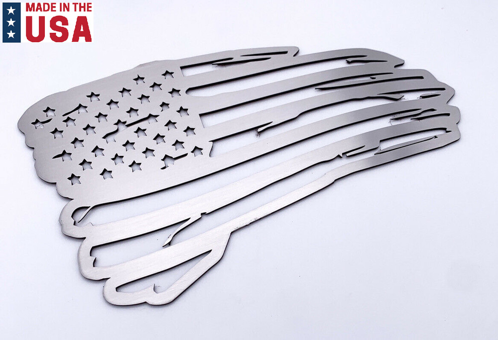 Distressed American Flag Decal Emblem – Brushed Stainless Steel (9″ x 5.5″)
