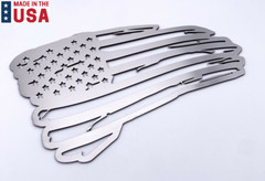 Distressed American Flag Decal Emblem – Brushed Stainless Steel (9″ x 5.5″)