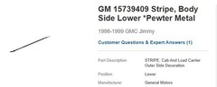 OEM GM 15739409 Stripe Kit 1998-99 GMC Jimmy