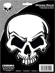 Chrome & Black Mean Skull Decal – 4.75″ wide x 5.5″ tall – Adhesive Install