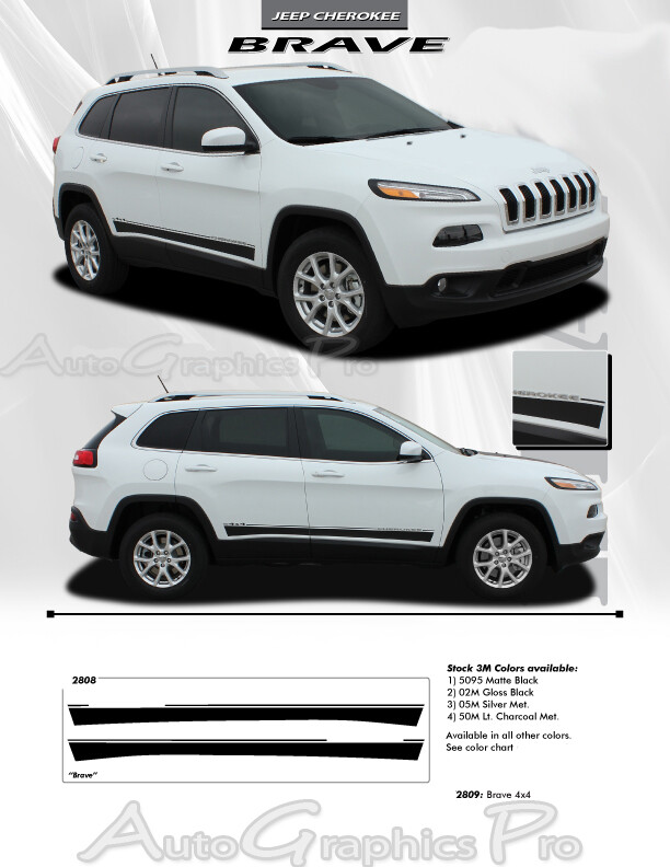 3M Vinyl Graphic BRAVE Stripes Door Rocker Decals for 2014-2021 Jeep Cherokee
