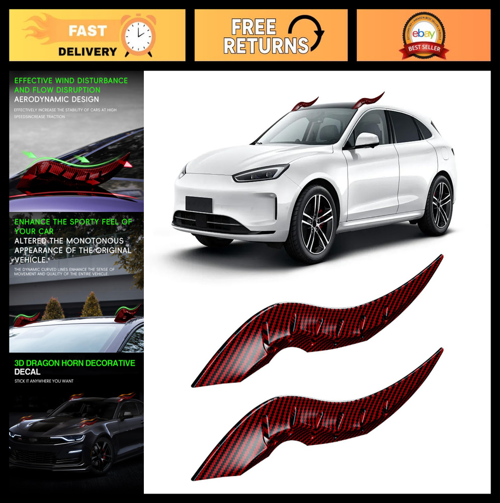 3D Dragon Horn Car Roof Decal – Creative Devil Horns for Sedan, SUV, Pickup – No