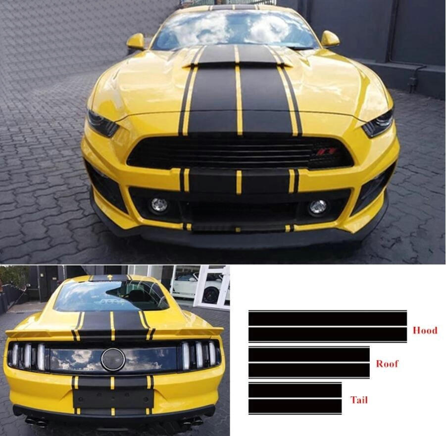 4 Lines Racing Stripe Car Sticker Kit For All Models Bonnet Roof Rear Decal
