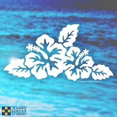 Hibiscus Car Window Vinyl Decal, Tropical Island Flower Sticker #1181