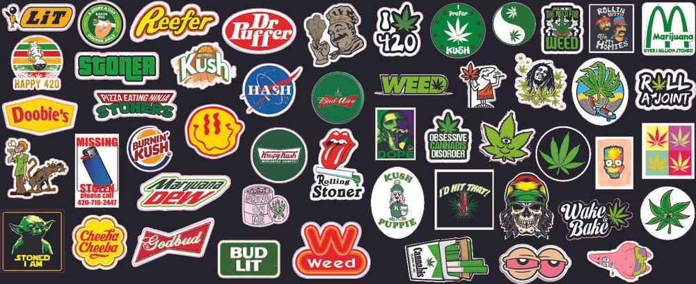 Lot of 50 small marijuana, ganja, pot, weed, herb 1″ X 1″ stickers vinyl cut.