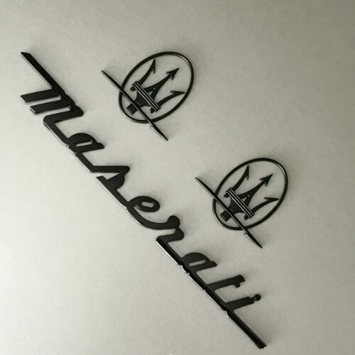 3PC SET Gloss Black Emblem For Maserati RH & LH Side Trunk Badges Nameplate