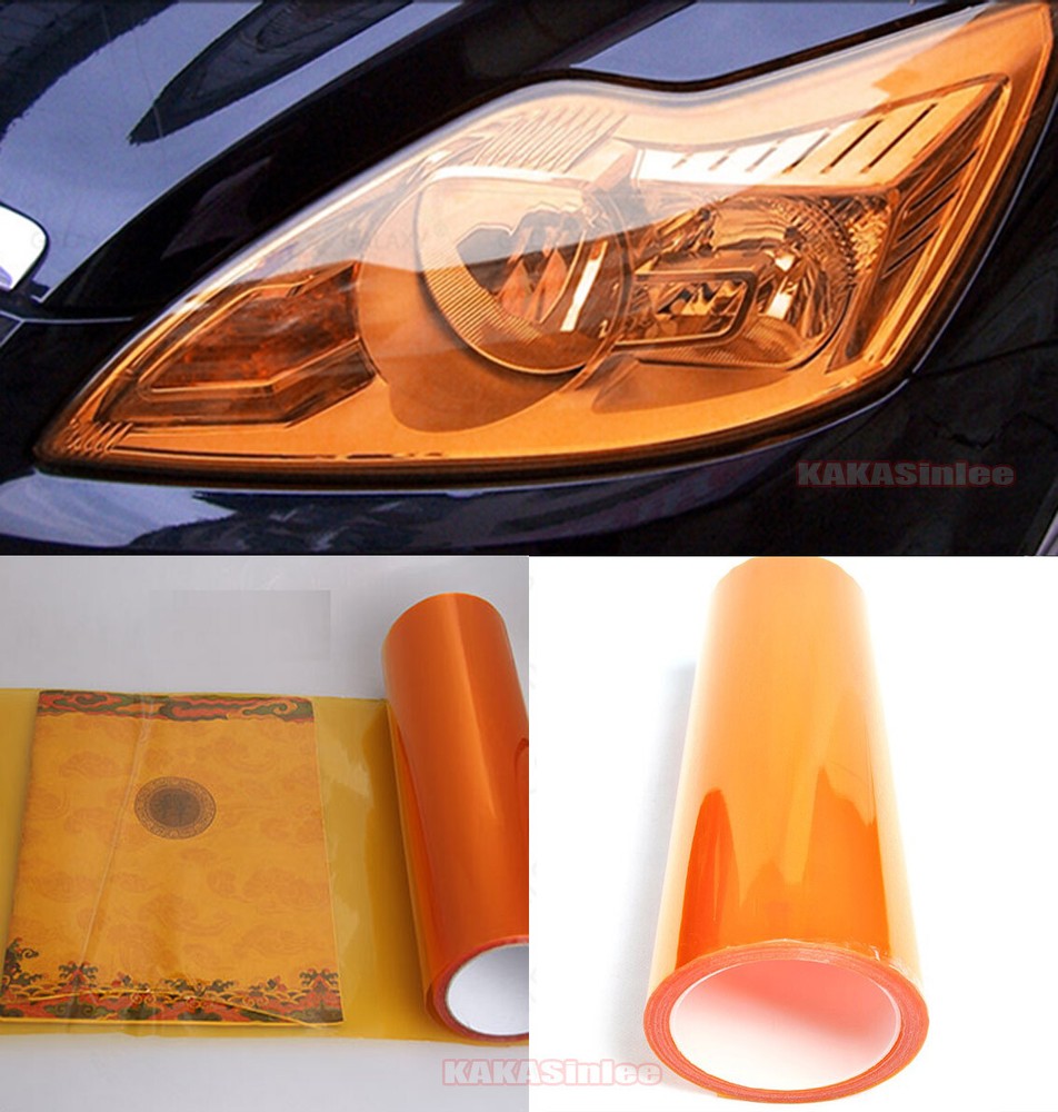 Orange – Car SUV Headlight Taillight Vinyl Wrap Glossy Tint Flexible Sticker AX