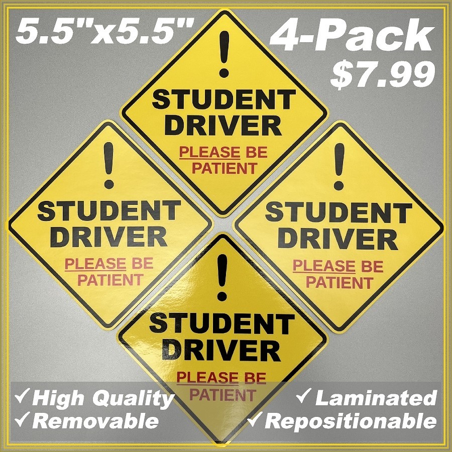 STUDENT DRIVER 4-pack Laminated Removable Diamond Shape High Quality Decals