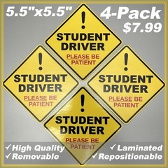 STUDENT DRIVER 4-pack Laminated Removable Diamond Shape High Quality Decals