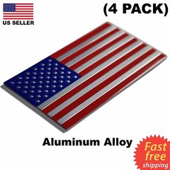 (4 PACK) ALUMINUM US Flag Sticker 3D Emblem Decal Patriotic USA 3.15″x1.75″