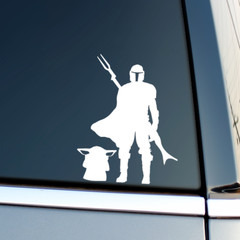 Mando and Grogu Silhouette Vinyl Decal Sticker Baby Yoda Car Truck Window