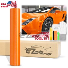 Premium Orange Brushed Aluminum Steel Vinyl Wrap Sticker Film Decal Air Release