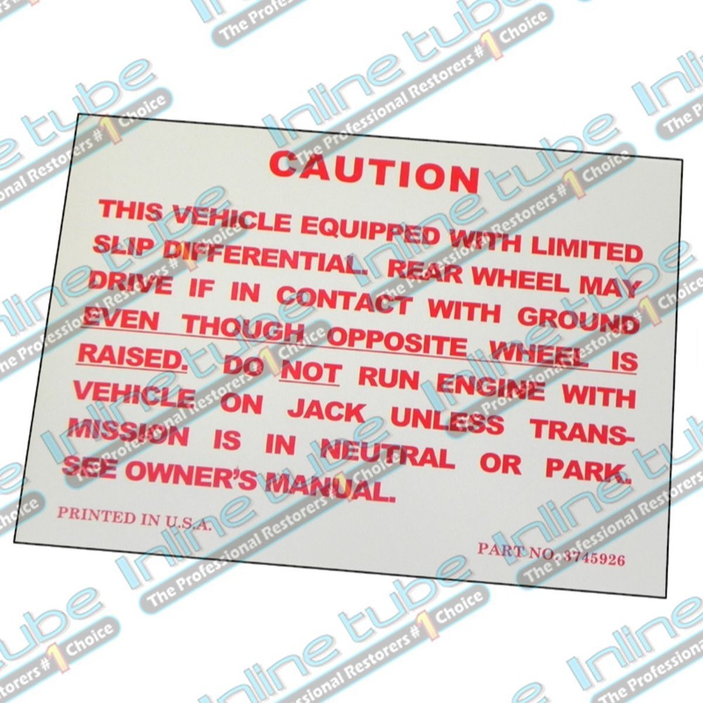 1959-71 Chevrolet Trunk Lid Caution Positraction Posi Decal
