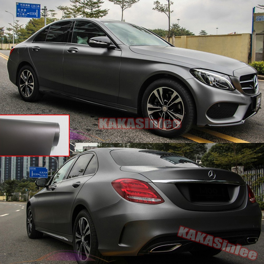 50FT x 5FT – Whole Car Wrap Metallic Satin Matte Chrome Vinyl Sticker Grey CF