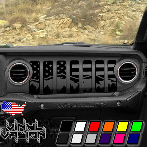 Dashboard Grill USA Mountains Flag Decal Vinyl Dash For Jeep Wrangler JL 2018-22