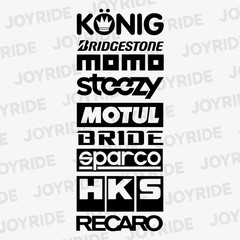 9 Car Automotive Sponsor Decals Pack JDM Drift Racing Sport Logos Gloss Black V2