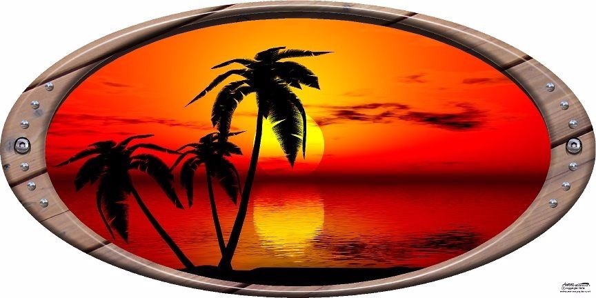 Wood Framed Oval Tropical Sunset Camper RV motor home mural graphic