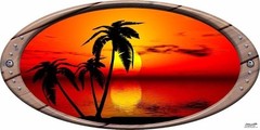 Wood Framed Oval Tropical Sunset Camper RV motor home mural graphic