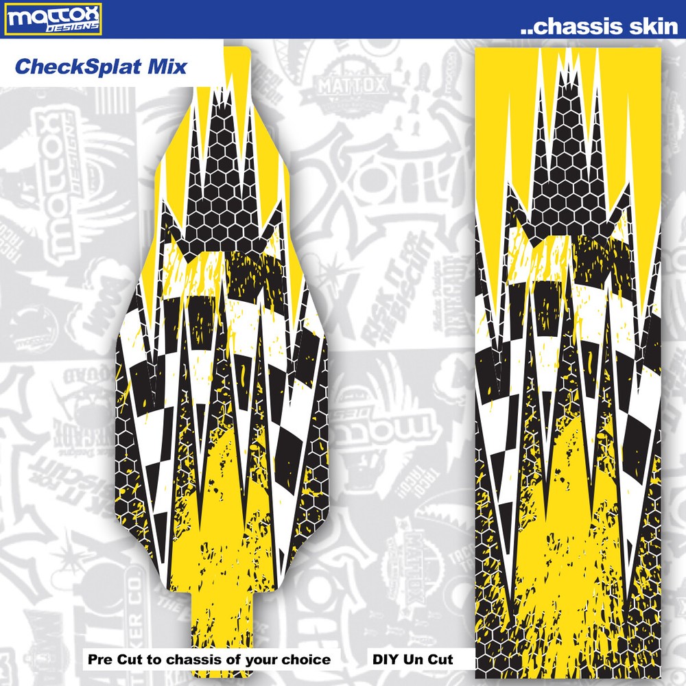 RC Car Chassis Skin (1) 18mil Outdoor OR (1) 12mil Indoor-Checksplat Yellow