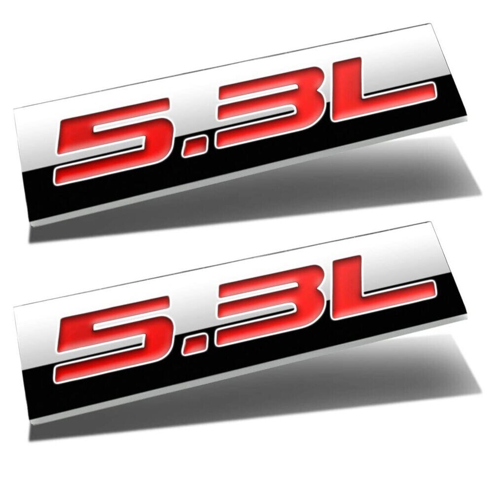 2Pcs 3D POLISHED Chrome Red 5.3L Letter Emblem Trunk Lid Sport Decal Badge 5.3L