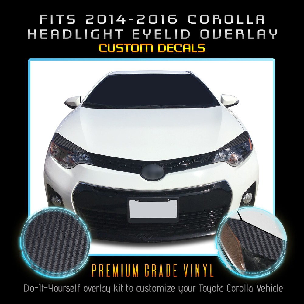 For 2014-2016 Toyota Corolla Headlight Eyelid Set Trim Decals Matte Carbon Fiber