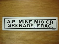 MILITARY DECAL/LABELS “A P MINE M18 OR GRENADE, FRAG.” p/n: 12265551