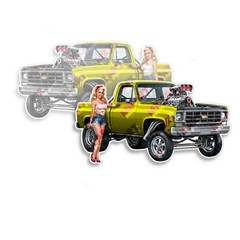 Pin Up Girl Sticker Fits Chevy 1980 Lemon Yellow Pickup Truck Nose Art 2 PACK