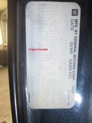 1987 Buick GM VIN Door Decal Sticker Date & VIN Printed, Grand National, Regal