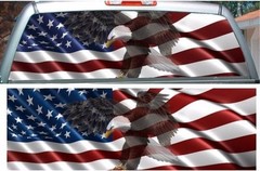 Flying bald eagle American Flag rear window view thru graphic decal wrap
