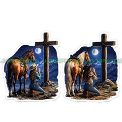 Cowgirl Praying Horse Car Window Decal Jesus Cross Truck Sticker 2 Pack B