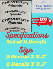 Chevrolet Brembo Brake Caliper Decal Vinyl Stickers Camaro Water resistant