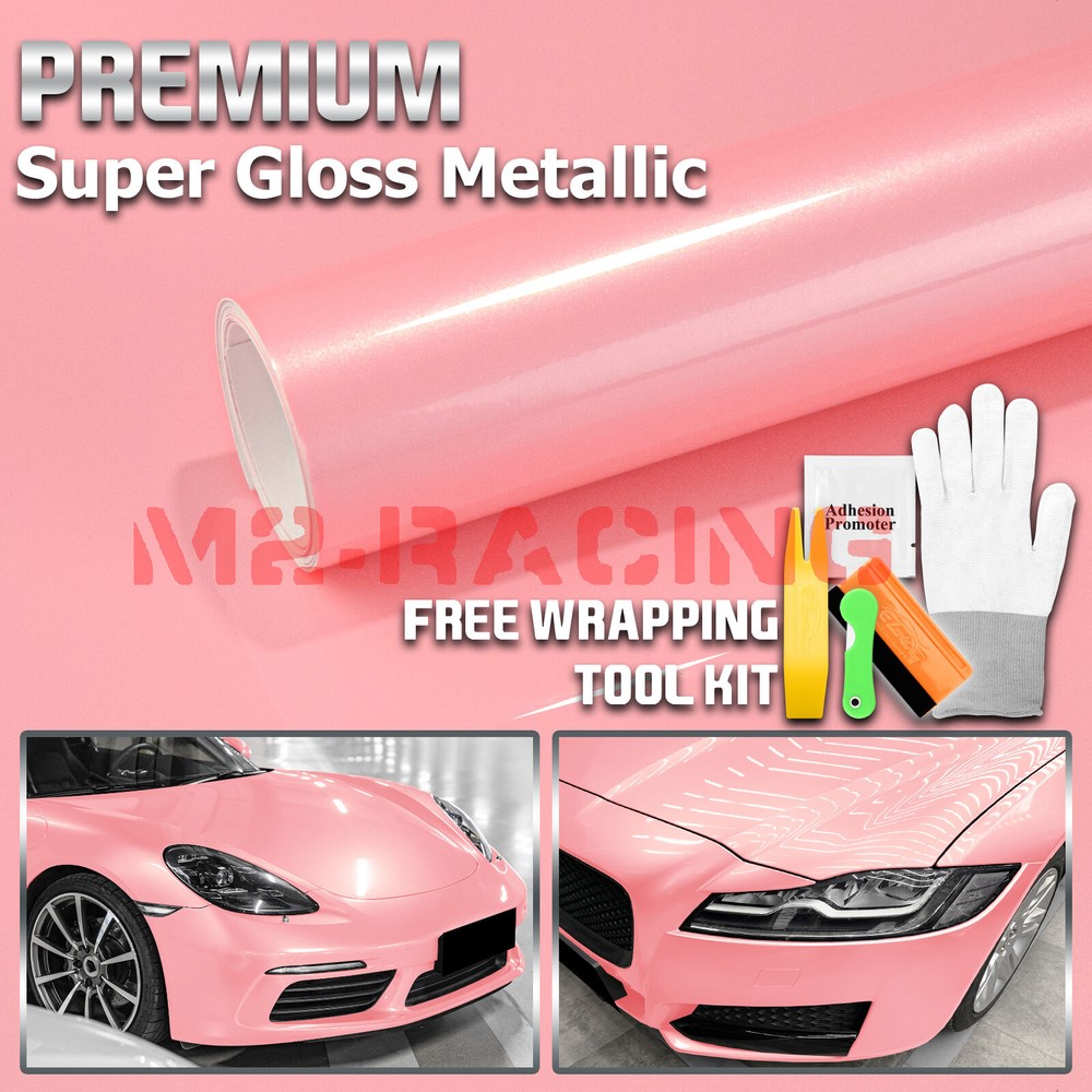 Premium Super Gloss Metallic Cherry Blossom Pink Vinyl Car Wrap Sticker Decal