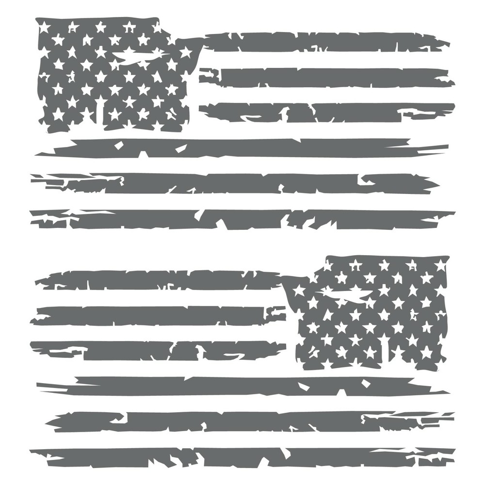 Set of 2 Silver Grey Distressed Tattered USA American Flag Decal Stickers