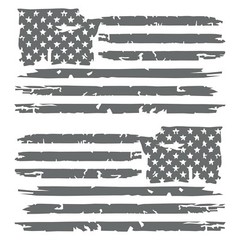 Set of 2 Silver Grey Distressed Tattered USA American Flag Decal Stickers