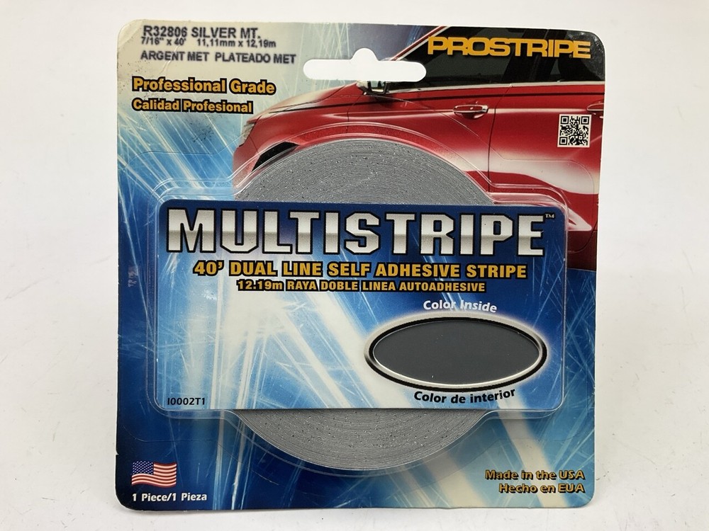 Prostripe R32806 40′ X 7/16″ Silver Metallic Multistriping Pinstripe Tape