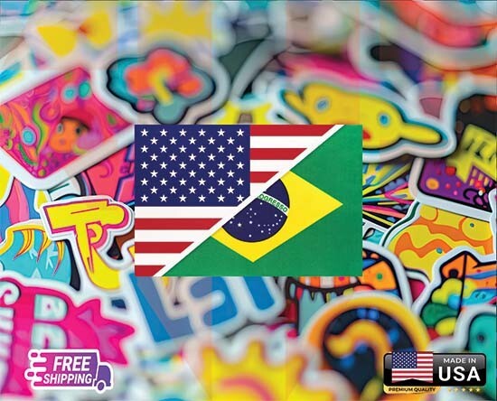 USA BRAZIL USA FLAG CAR STICKER DECAL CUSTOM LAMINATED VINYL LAPTOP FREE GIFT