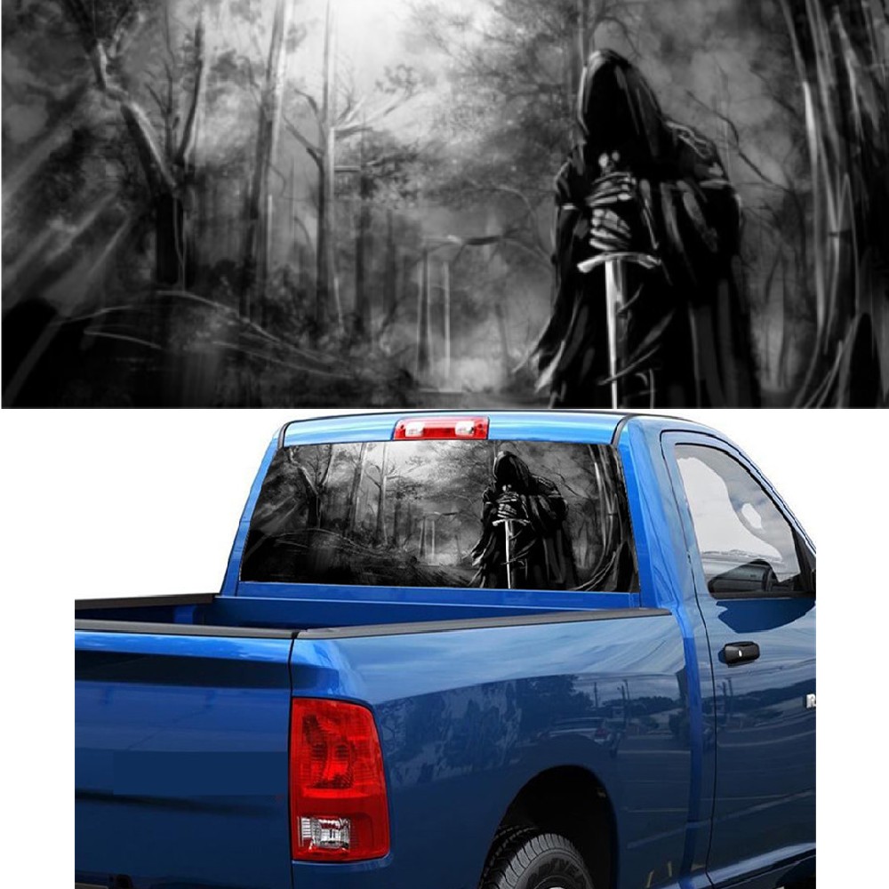 Rear Window Graphic Decal Grim Reaper Forest Rear Window Sticker For Truck Jeep