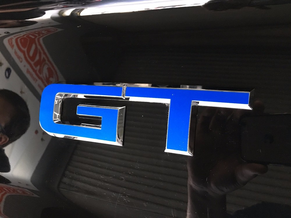 Ford Mustang GT Rear Emblem Reflective Blue Vinyl Overlay
