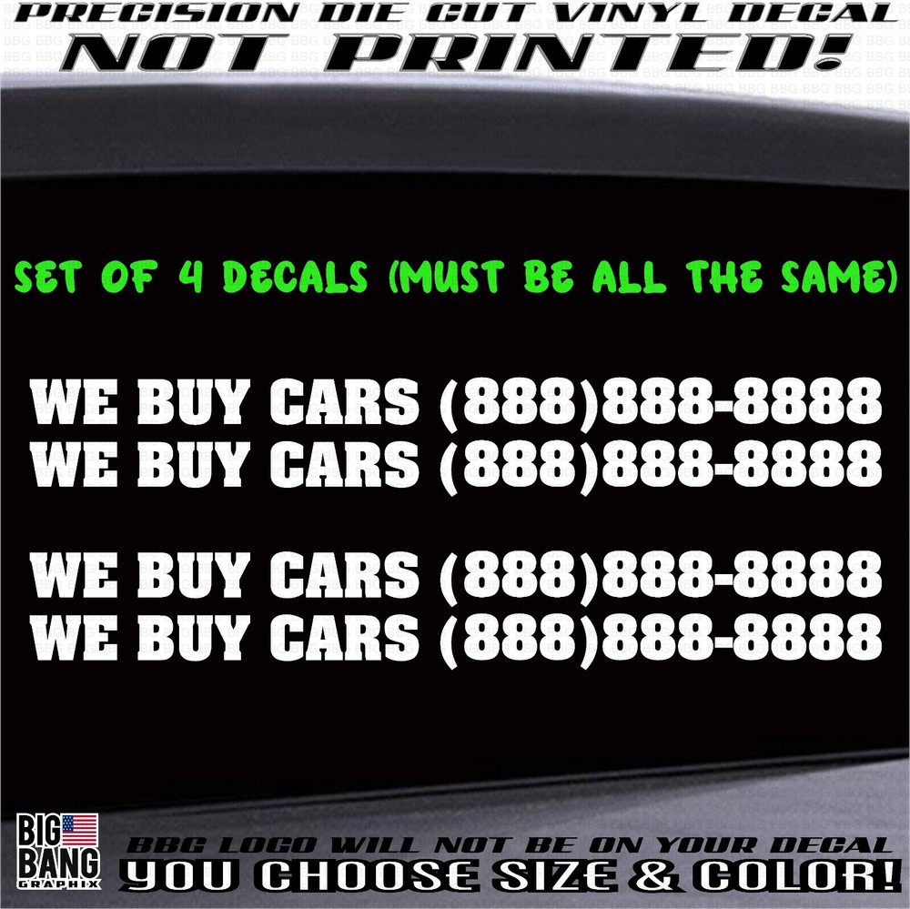 TOW TRUCK Business Advertising We Buy Cars Vinyl Decal Sticker Die Cut Lettering