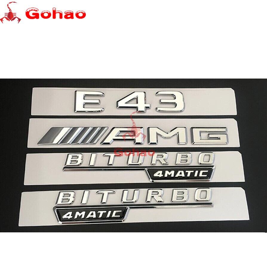 E43 Biturbo 4MATIC Emblem Fender Trunk Badge Chrome Silver for E-Class W212 W213