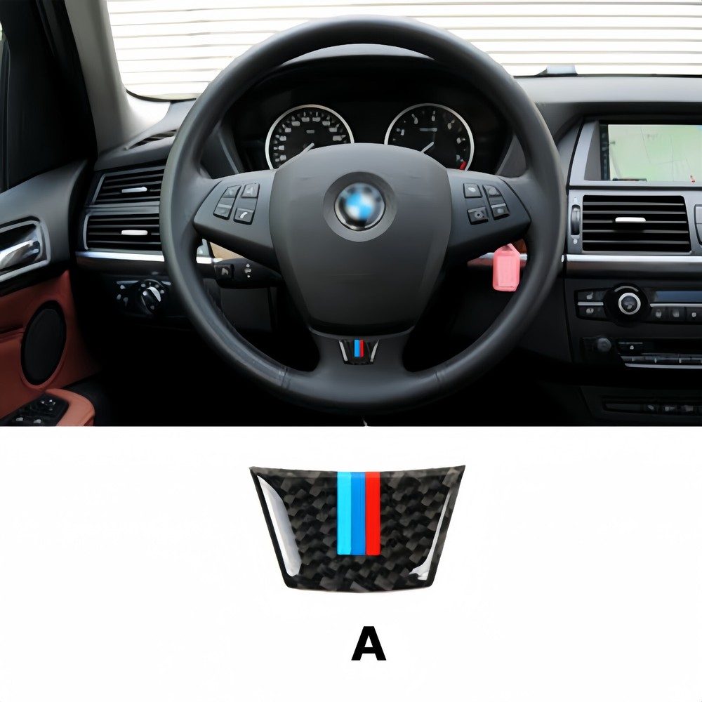 For BMW X5 X6 E70 E71 Car Steering Wheel Cover Carbon Fibre M Emblem Stickers