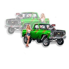 Pin Up Girl Sticker Fits Chevy 1980 Forest GREEN Pickup Truck Nose Art 2 PACK