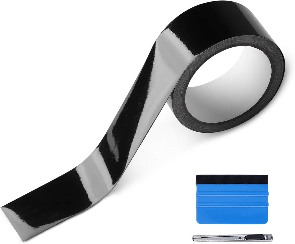 High Gloss Black Vinyl Wrap Kit Chrome Trim Blackout Window Door 2in x 30ft