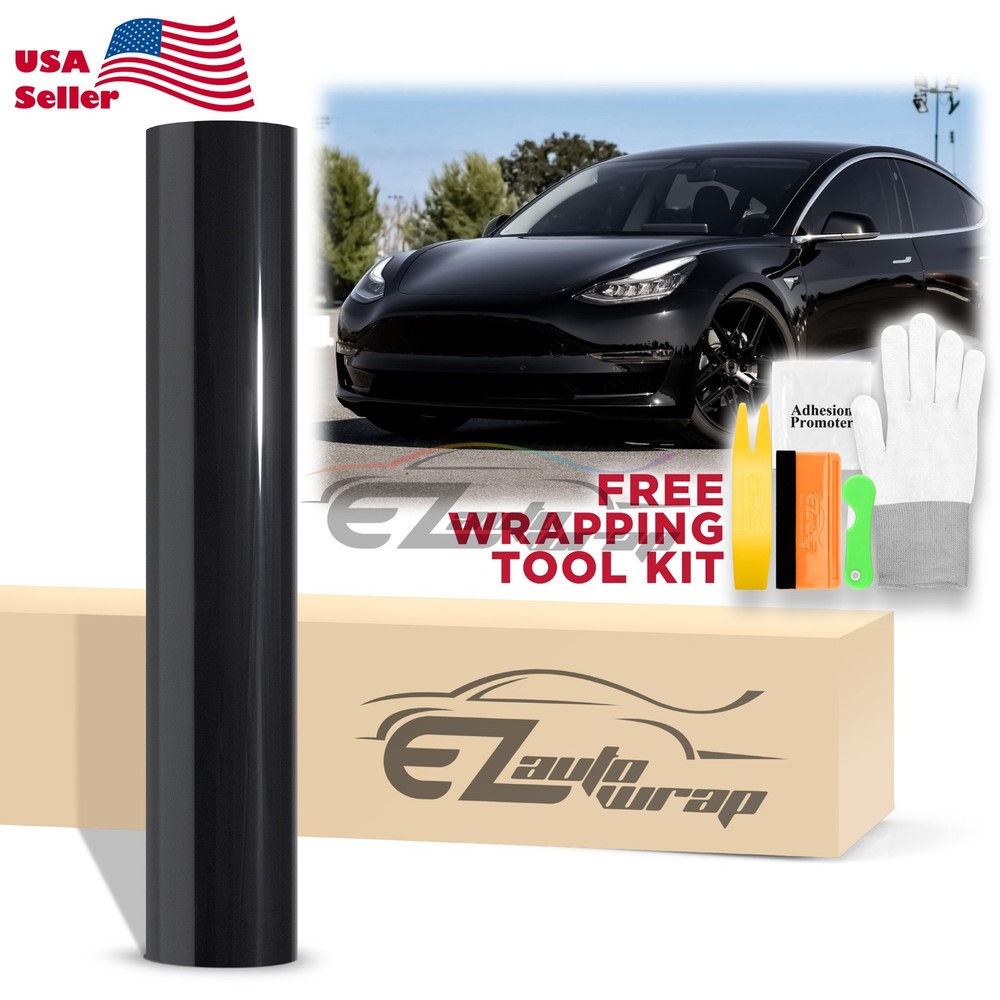 High Gloss Glossy Black Car Vinyl Wrap Sticker Decal Sheet Film DIY Air Release