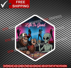 Life is Good Bigfoot Sasquatch Funny Pole Dancer Vinyl Decal Sticker D